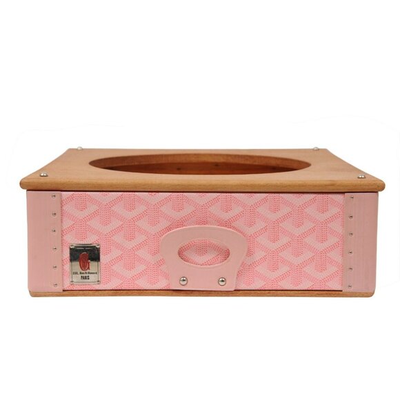 Goyard Pink Edmond Single Dog Cat Bowl Hard Sided Trunk Discontinued Palladium - Picture 1 of 16